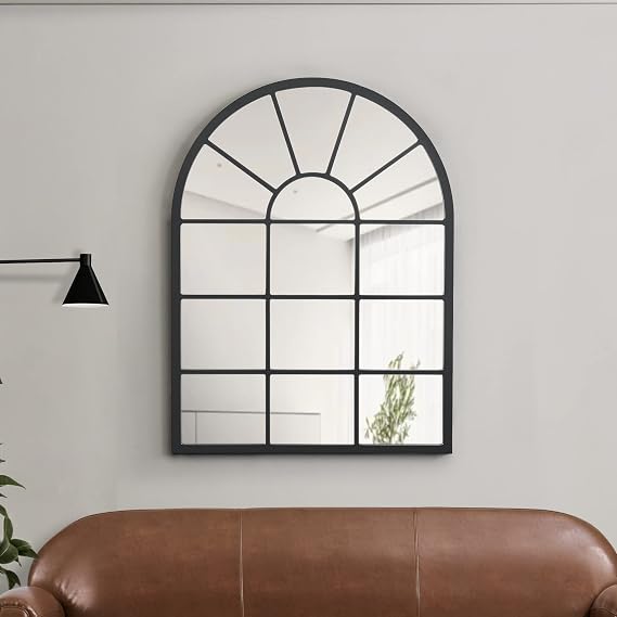[en.casa] Wall Mirror Square MDF Window Mirror for Living Room Bedroom Decoration 80 x 60 cm - Matte Black