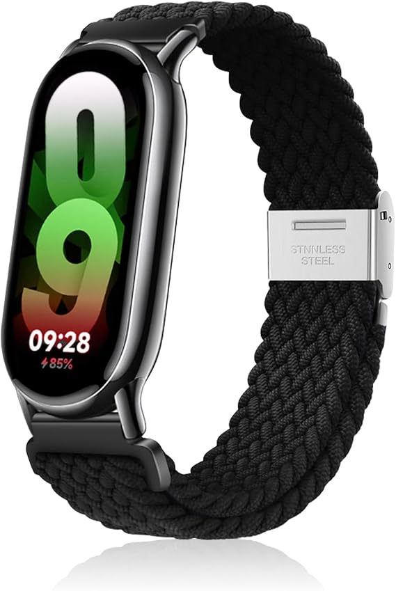 Strap Compatible with Xiaomi Smart Band 10/9 / 8, Women Men Children Elastic Nylon Breathable Braided Watch Bands for Xiaomi Mi Band 10/9 / 8 - Black