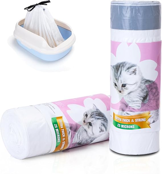 Nobleza 20Pcs Cat Litter Tray Liners Large With Drawstrings, Large 79x45cm Strong Durable Cat Litter Bags, 25 Microns Thickness Leak-Proof Cat Litter Tray Liners for Litter Box, White