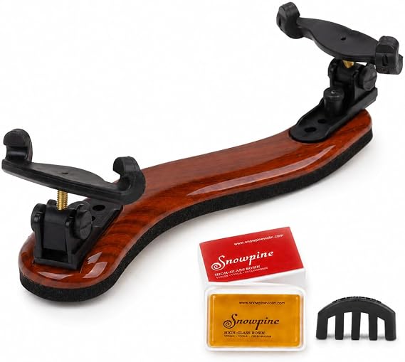 Solid Wood Violin Shoulder Rest, Adjustable 3/4 & 4/4, Rosin & Mute