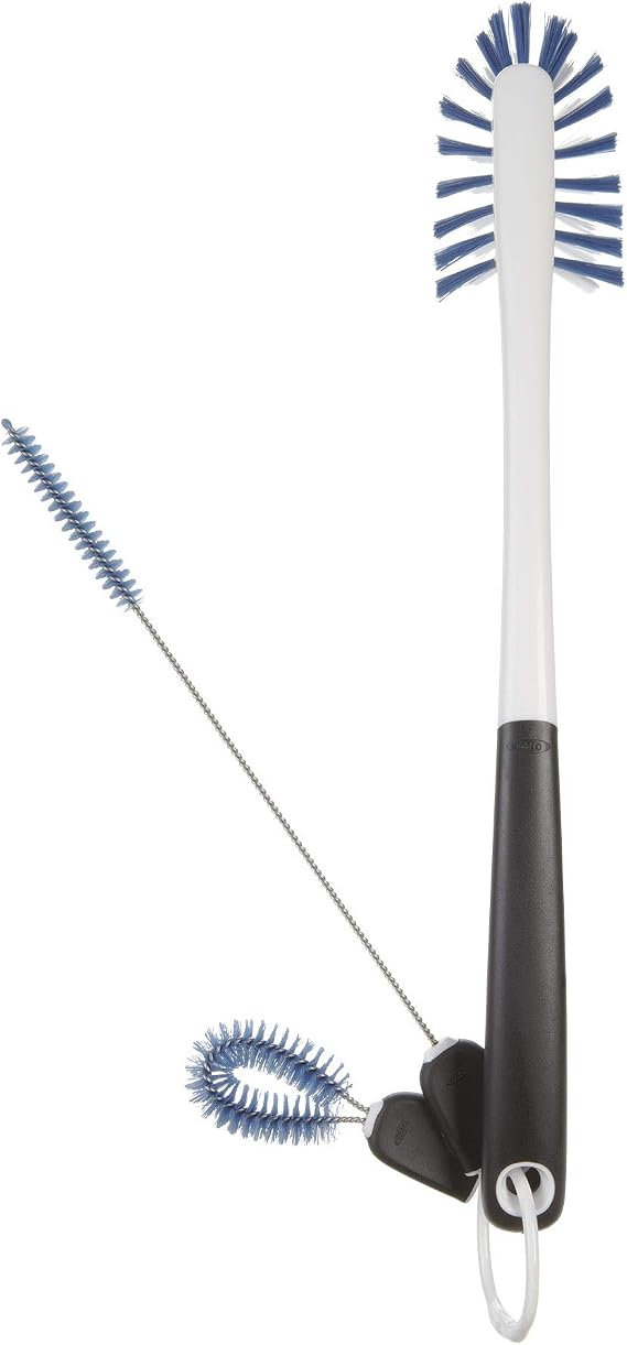 OXO Good Grips su şişeleri için bulaşık fırçası/temizleme fırçası seti 1329080 | Derinlemesine temizlik için sağlam kıllar, rahat kaymaz sap, kompakt saklama