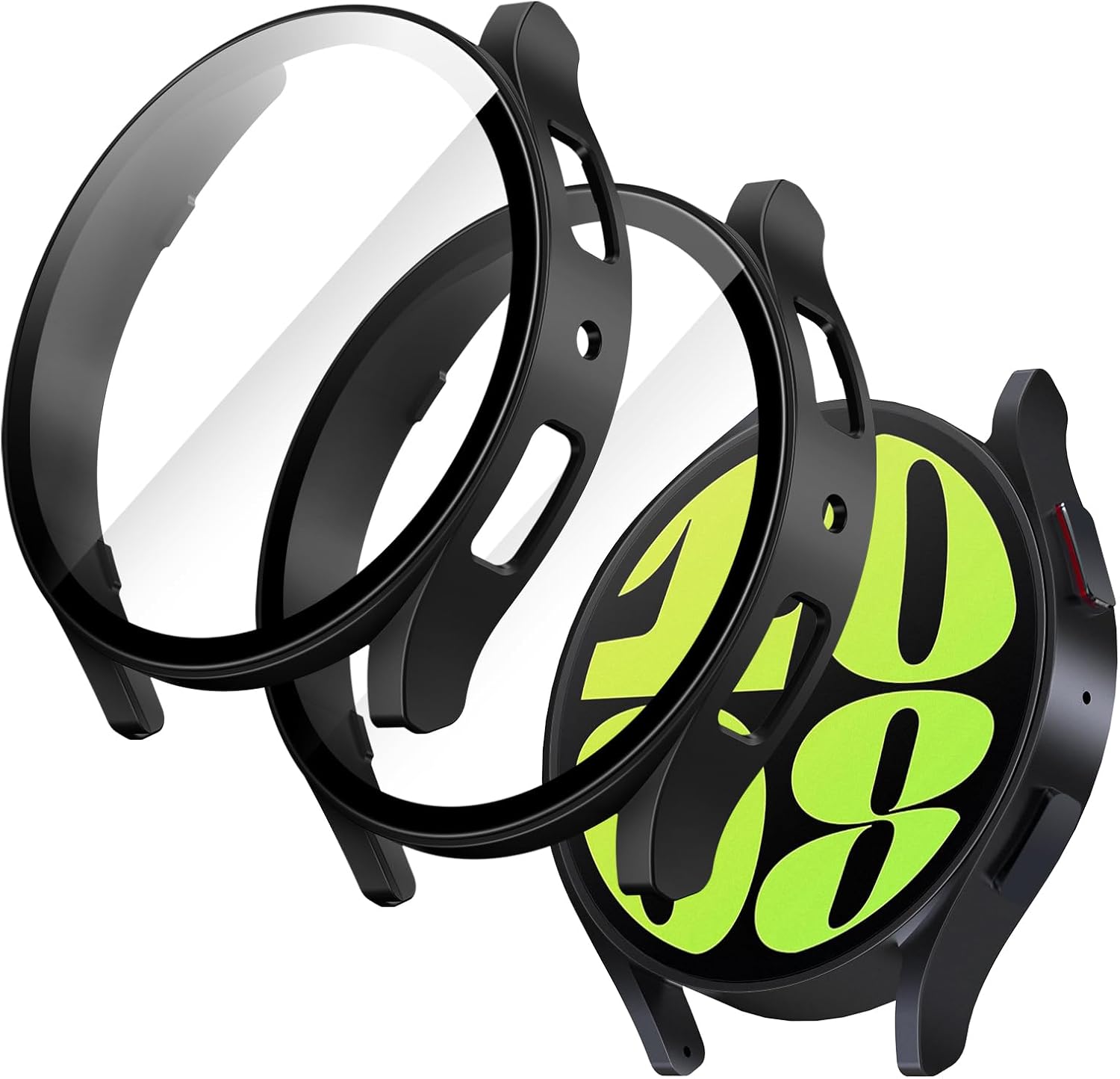 JETech Case with Screen Protector for Samsung Galaxy Watch 6 44mm, Overall Protective Cover, Built-in Tempered Glass Film High Sensitivity, 2 Pack Black