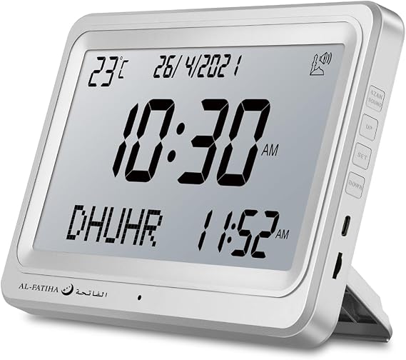 Azan Clock, Automatic Worldwide Digital 8 Azan Prayer Sounds Muslim Prayer Clock for USA Home Decor (White-1)