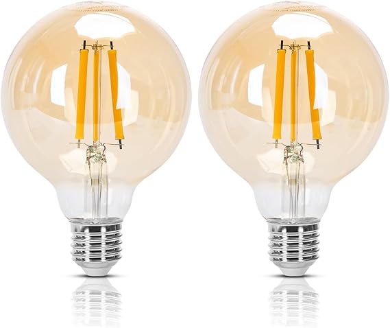 Aigostar - E27 Edison LED Bulb, 10W Equivalent to 77W, Warm White 2200K, 1100 Lumens, Decorative Vintage LED Filament Bulb G95, Non-Dimmable, Amber Glass, Pack 2 [Energy Class E]