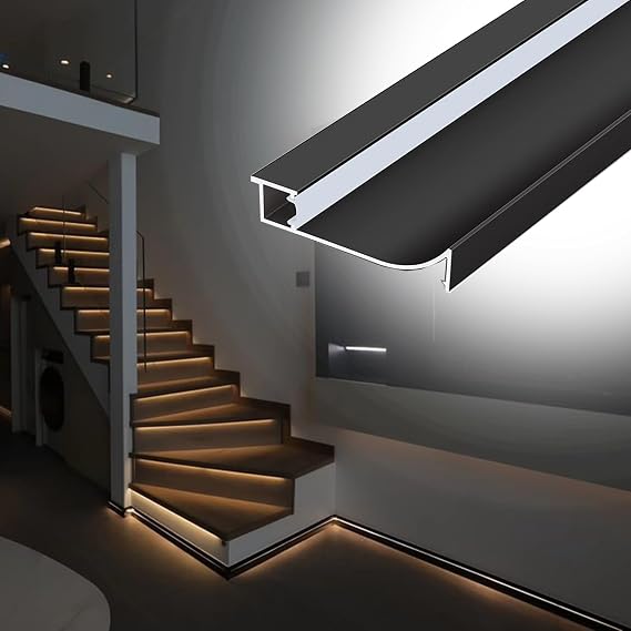 Baseboard LED Lighting for Stairs, Aluminum LED Channel Profile Skirting Board, Bedroom Kitchen Hallway Indirect Lighting LED Trim Molding(1.5m(4.9ft))