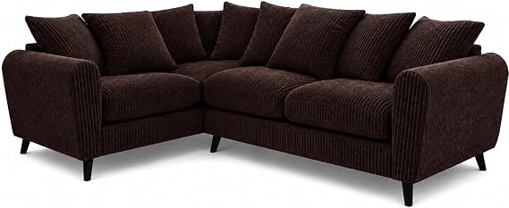 SofaSelection Harlow Jumbo Cord Left Hand Dual Arm Corner Sofa, Two Modern Tailored Sofas Joined at the Corner, Plump Scatter Back Cushions, Solid Hardwood Frame, Brown
