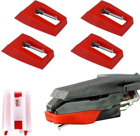 Record Player Needles, Turntable Replacement Needle for Phonograph, LP Vinyl Player, Ruby Tip Stylus Compatible with Crosley, Ion, Jensen, Bush, Teac, Victrola (Red-4 Pcs)