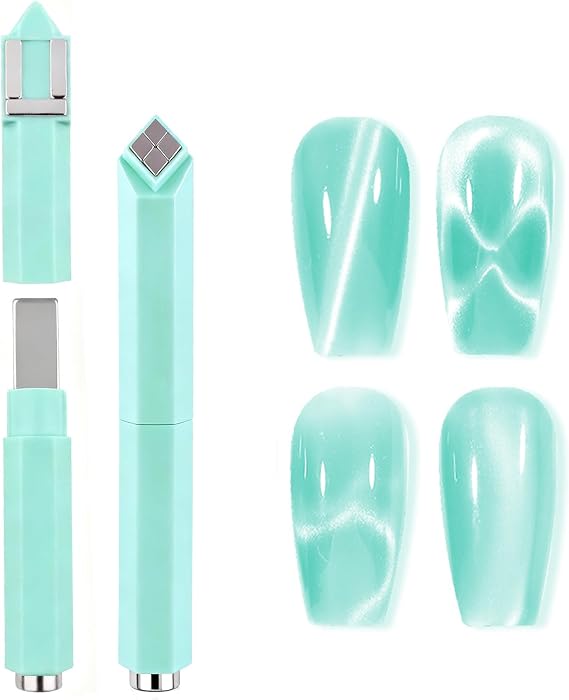 キャットアイマグネット ネイル用 4-in-1 ネイル キャットアイ ネイルマグネット 多機能 磁気ジェル ネイルポリッシュマグネット、エッセンシャルズ 強力 キャッツアイ ネイルツール アートホーム&サロン用 - グリーン