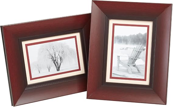 Old Town Designerフォトフレーム、5x7インチ写真フレーム2個パック、デラックスベロアバックと取り外し可能な4x6マット付き、デスクや壁の装飾用フォトフレーム、ポストコンシューマーEPS&アクリルガラス、ウォールナットスクープ