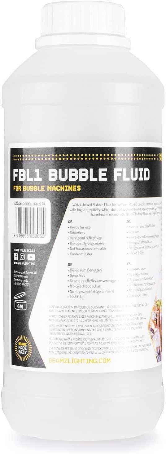BeamZ FBL1 - Seifenblasenflüssigkeit - 1L - Flüssigkeit für Seifenblasen Bubble Liquid für alle gängigen Seifenblasenmaschinen professionelles Spezialfluid