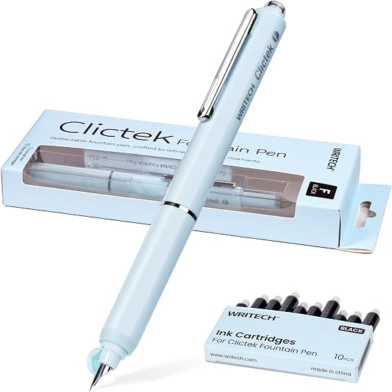 WRITECH Clictek 万年筆 細字:ノック式ブラックインク カートリッジ10本付き