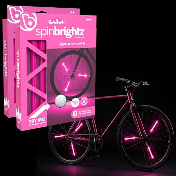 Brightz SpinBrightz LED自転車ホイールライト 2個パック ピンク - 夜間乗馬用キッズバイクライト - 男の子、女の子、大人の自転車用の自転車アクセサリー - クールなバーニングマンバイクライト すべての年齢向け