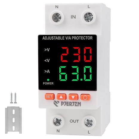 voltage protector undervoltage protector 230V 63A smart Adjustable overvoltage undervoltage phase protector dual-display voltage stabilizer (63A)