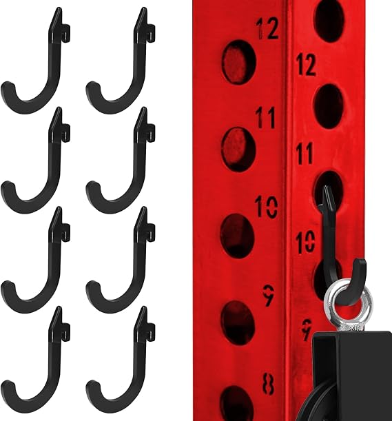 Storage Hooks for Power Cage Squat Rack, Heavy Duty Steel J Hook for Gym Equipment (8Pcs-Black)