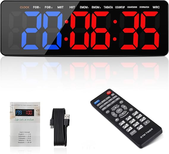 Gym Timer, 13.2" Large Gym Clock with Count Down & Up Stopwatch, Workout Interval Timer with Adjustable Brightness/Volume, Fitness Digital Clock for Home Gym Office