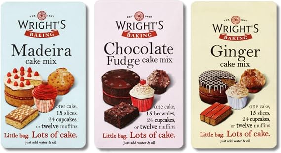 FEZ KEKE WRIGHT'S BAKING CAKE MIX COLLECTION - 3 X 500G (1x Ginger Cake mix, 1x Chocolate Fudge cake mix, 1x Madeira Cake mix)