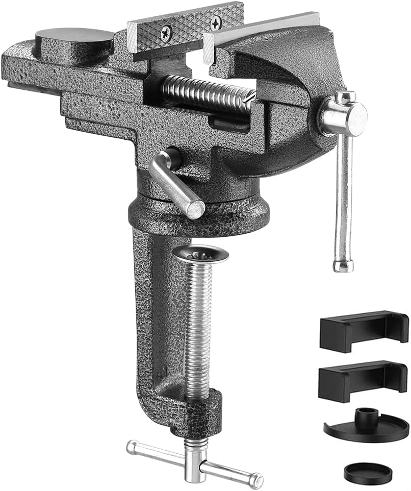 Table Vise 70mm TEENO,Adjustable Bench Clamp with 360 Degree Rotated Swivel Base,Cast Steel Material,Universal Home Bench Vise for Workshop, Factory Fixed,Clamping Power 800Kg