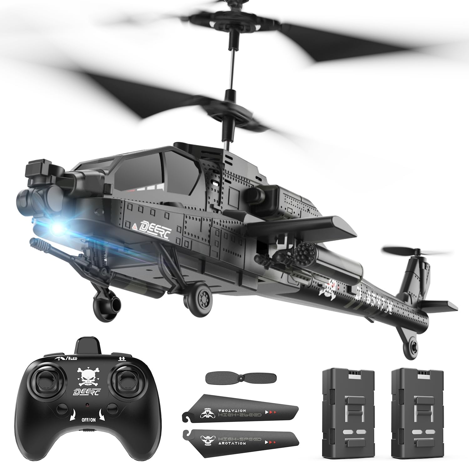 deerc rc helicopter: 2.4 ghz remote control 30 minutes flight time 2 batteries led lights altitude hold function helicopter remote controlled children for children and adults 14 15 16 years