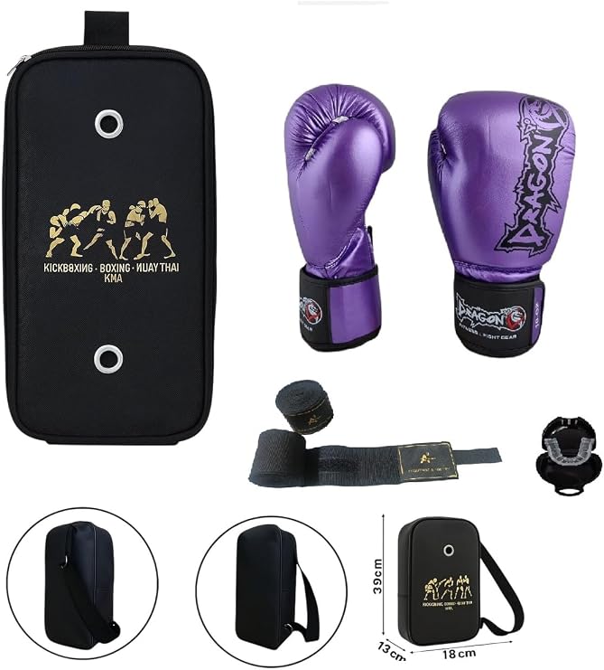 Dragon Do Favela Kick Boks Eldiveni Muay Thai 3'Lü Set Ve Eldiven Taşıma Çantalı Mor 10 Oz
