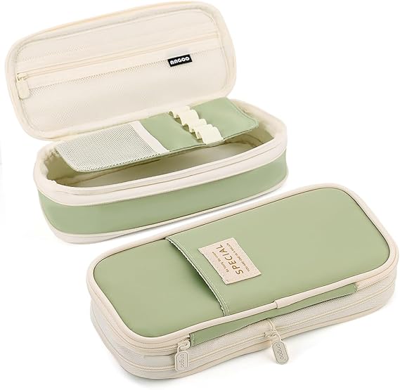 MAMUNU Expandable Pencil case with compartments, Large Capacity Pencil Cases Pencil Bag Pouch Adults, Portable Pencil Case Large School Stationery Organizer, Makeup Cosmetic Bag, Green