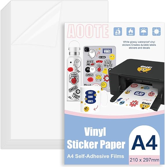 Clear Sticker Printer Paper, 26 Sheets Printable Vinyl Stickers Paper, 297x210mm A4 Transparent Glossy Vinyl Sticker Paper for Laser, Use for Office, Clear