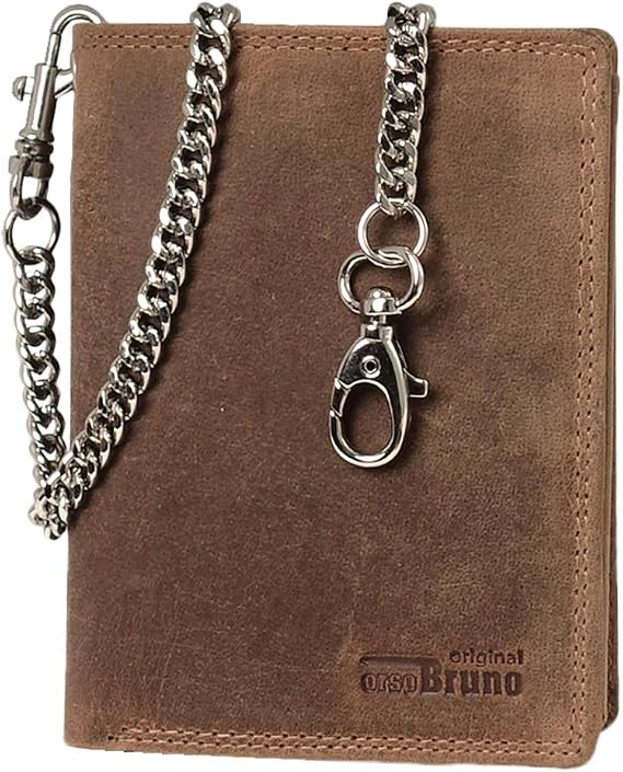 Men's Brown Wallet with Chain in High-Quality Leather Portrait Format Buffalo Leather Biker Wallet Brown Wallet Chain Purse Men Vintage Black