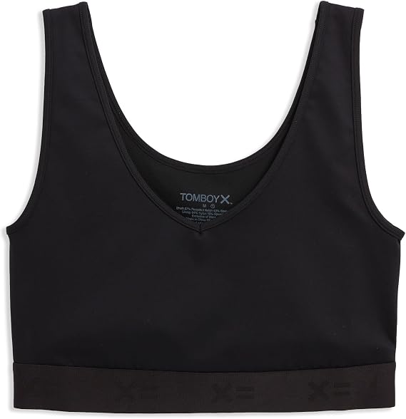 TomboyX V Neck Compression Bra, Chest Binder Alternative, Full Coverage Medium Support, Athletic Sports Bra, (XS-4X)