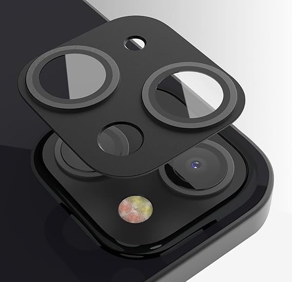 GIOPUEY Camera Protector for iPhone 13, iPhone 13 mini Camera Lens Protector [2 in 1 Material] Metal Frame + Tempered Glass - Black