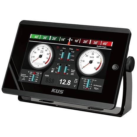 KUS TFT KMB-70 Integrated Data Monitor 7 Inches 178mm Multifunction Gauge Panel 12V 24V Compatible with J1939 or NMEA 2000 Network fits for two fuel engine for Car Vessels