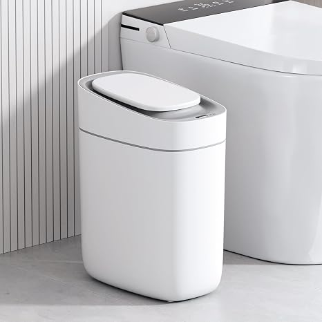 ELPHECO Automatic Bathroom Trash Can with Lid 2.5 Gallon Slim Sensor Trash Can 9L Narrow Plastic Trash Can Waterproof Trash Can with Motion Sensor for