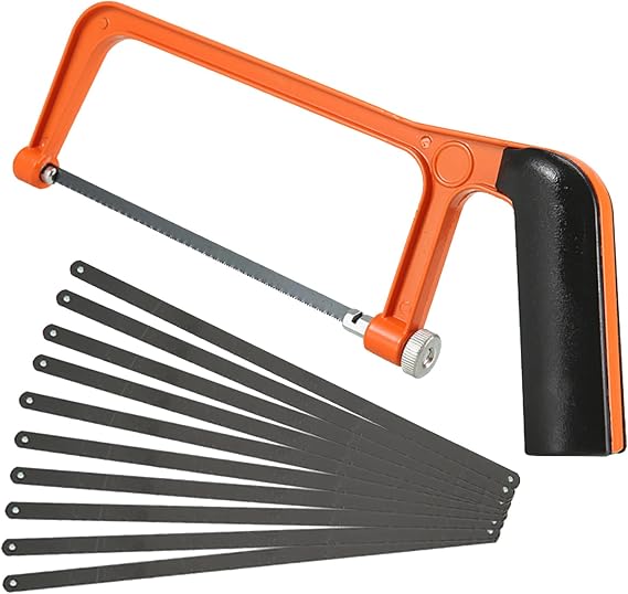 Mini Hacksaw Set with 10 Blades, Hacksaw with Adjustable Frame for PVC, Wood, Plastic for DIY & Repair