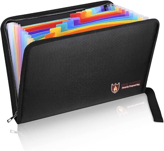 Fireproof Document Bag, Fireproof and Water Resistant, A4 File Folder, 12 Pockets, Safe Document Holder Fireproof and Waterproof, Portable File Sleeve with
