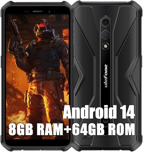 Ulefone Armor X12 Pro 4G Outdoor Mobile Phone without Contract MTK G36 8GB + 64GB/256GB Outdoor Smartphone Android 14 13MP + 8MP 5.45 Inch HD+ 4860mAh IP68 IP69K Construction Site Mobile Phone Dual SIM/NFC/OTG/GPS/FM Black