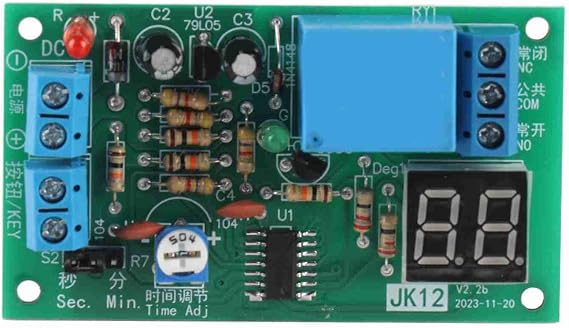Delay Off Relay Switch Module, DC12V LED Display Countdown Timing Timer, 1-99s/1-99min Adjustable
