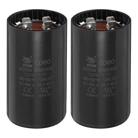 sourcing map CD60 Capacitor 460-552 UF/Mfd, 125 VAC CD60 Run Motor Start Capacitor for Electric Fan Motor Starting Well Pump (Black, Pack of 2)