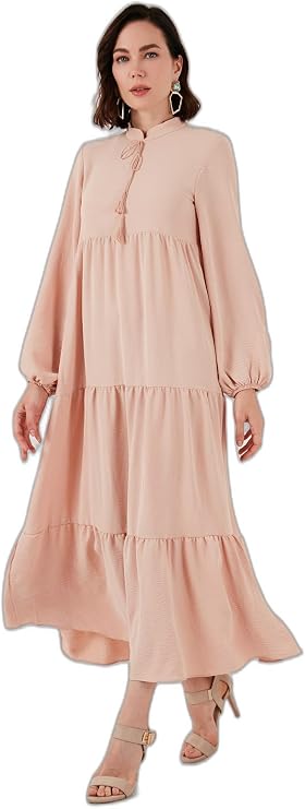 Lela Modest Regular Fit Dik Yaka Uzun Elbise Bayan ELBİSE 611EL545