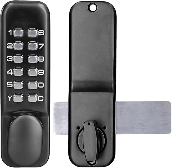 Digital Door Lock, Deadbolt Mechanical Combination Lock, Chrome Latch Keyless Entry Door Lock, Anti Theft Codes Lock for Bidirectional Gate Glass Door (Black)