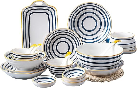 Table Service Crockery Set Kitchen Dinnerware Set, Ceramic Dinnerware Set, Premium Hand Painted Fine Porcelain, 24-Piece Bowl and Plate Set