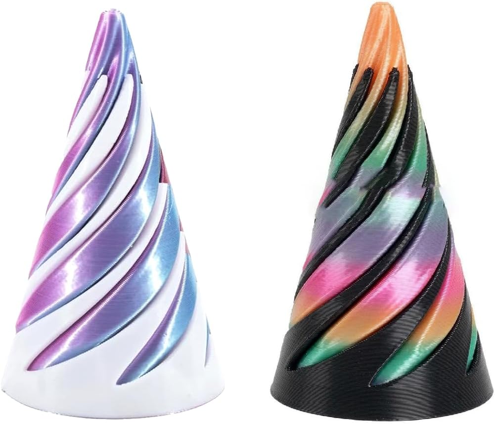 3D Printed Impossible Cone,Spiral Cone Fidget Toy Impossible Pyramid Passthrough Toy,3D Printed Spiral Cone Fidget Toy (Black DarkGreen&White Lightpurple)