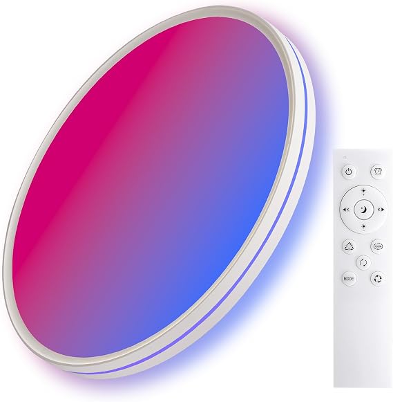 Gradient RGB 37cm LED Ceiling Light 48w 4000LM Dimmable 3000-6500K RGB Color Changing with Remote Control Flush Mount Ceiling Lamp IP44 Waterproof for Bedroom, Living Room, Kitchen, Bathroom [Energy Class G]