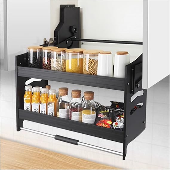 Pull Down Kitchen Cabinet Shelf, 20° Sloping Spice Rack Organizer for Appliance Lift (812-816mm) - Maximize Space & Accessibility in Your Kitchen