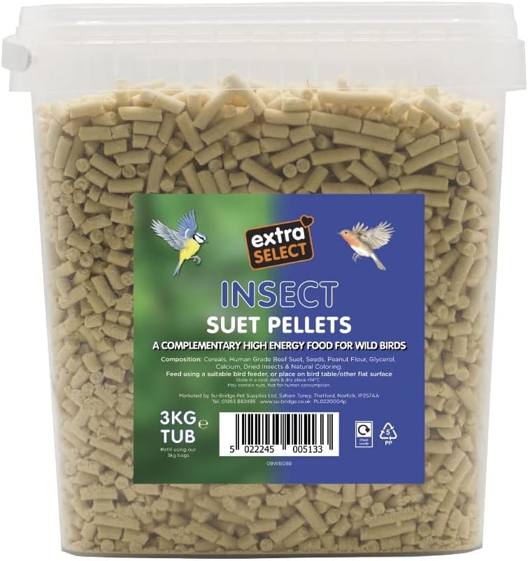 Extra Select High Energy Insect Suet Pellets Wild Bird Treat Tub, 3 kg