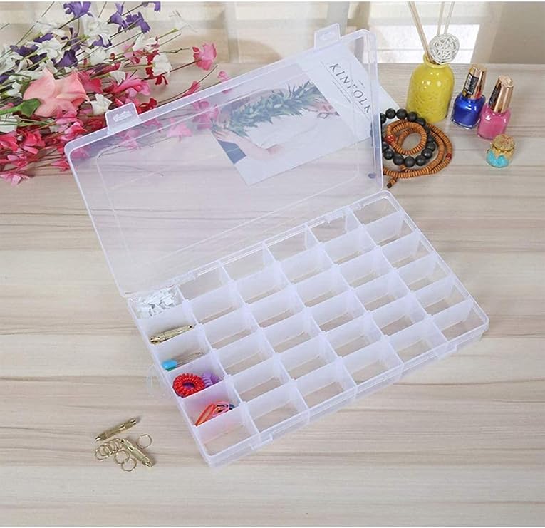 36 Ayarlanabilir Bölmeli Kolye Yüzük Takı Kutusu Organizer Düzenleyici Plastik Kutu 27.5x19.5x4.2