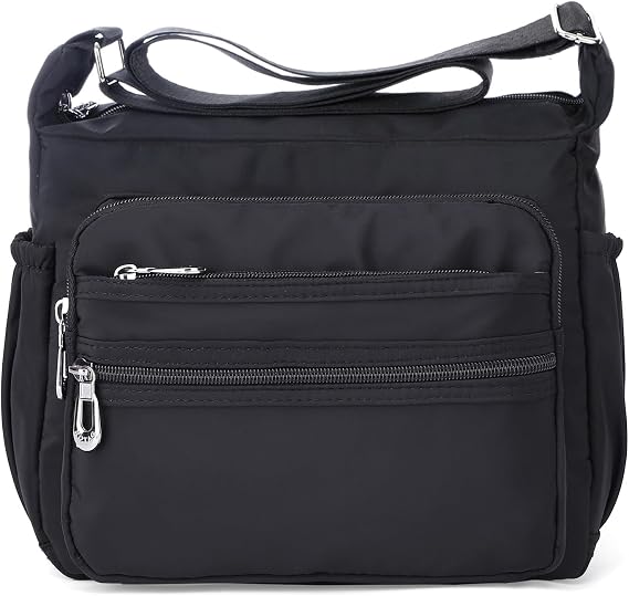 NOTAG Crossbody Bags for Women, Lightweight Multi Pockets Crossbody Handbag Casual Waterproof Shoulder Bag, 2 Size (S, Black)
