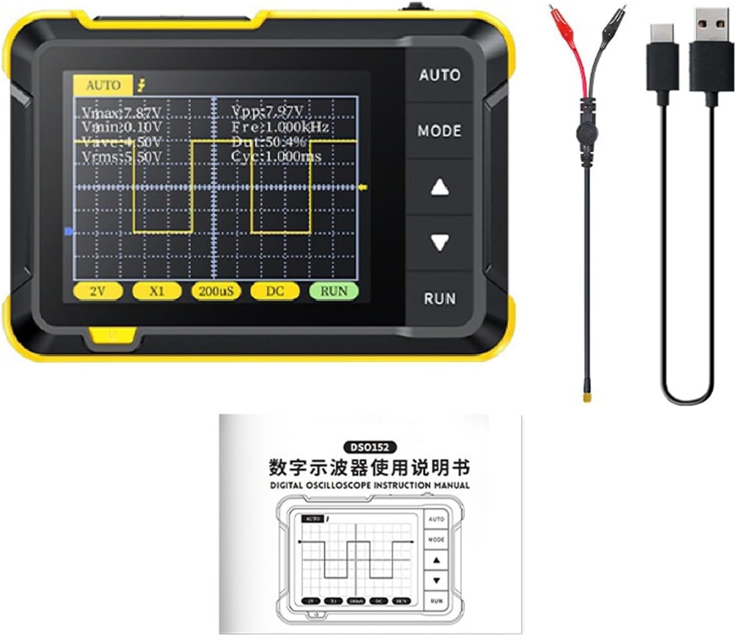 DSO 152 Osiloskop, 2.8 inç TFT Mini El Dijital Osiloskop, Taşınabilir Otomotiv Osiloskopu, 2.5MSs Örnekleme Hızı, 200MHz Bant Genişliği STANDARD