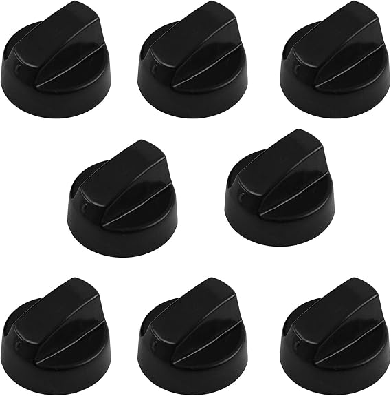 SPARES2GO Control Knobs Dials for BBQ Grill (Pack of 8 + Adaptors, Black)