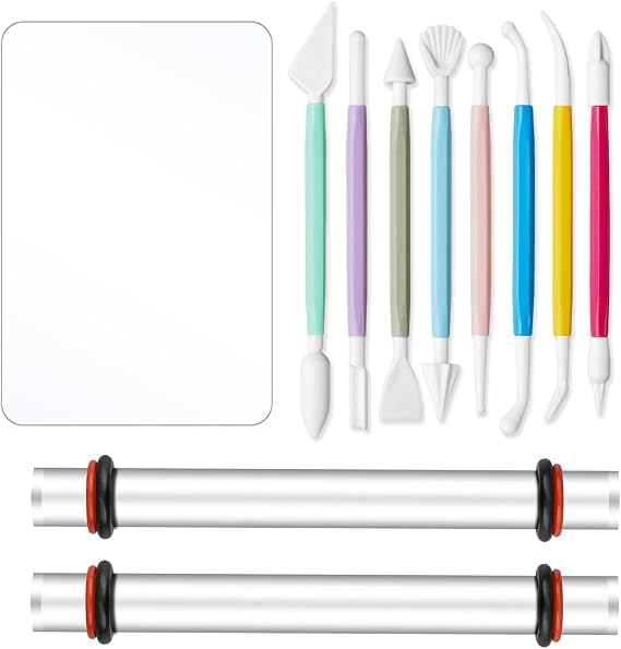 Polymer Clay Tools Set 11 Pcs with Acrylic Rolling Pin and Thickness Rings