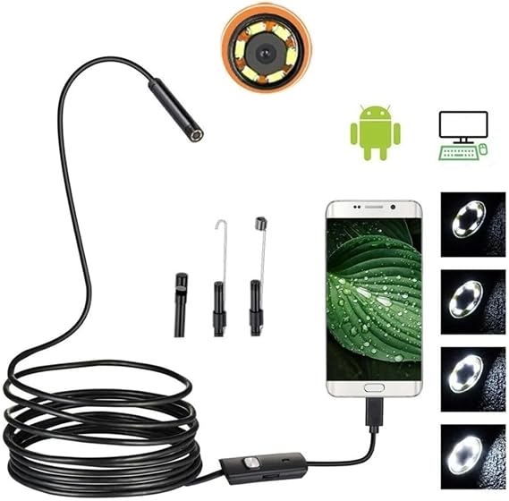 Microcase 3'ü 1 Arada Endeskop Kamera Mikrofon Usb 2.0 Micro Usb Ve Type-c 6 Led Su Geçirmez 2 Metre Borescope Yılan Kamera AL3898