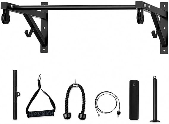 Wall Mounted Pull Up Bar With Pulley System, 600lbs Heavy Duty Chin Up Bar, 48" Multi Grip Pullup Bar, for Garage Indoor Basement Workout Strength Training Equipment