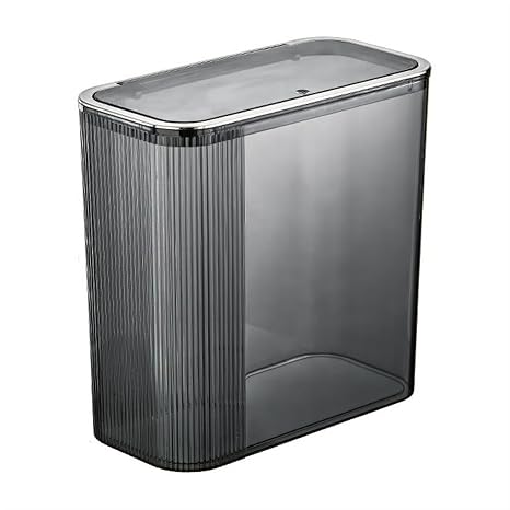 Garbage Bin Slim Bathroom Trash Can, 3.7 Gallon Clear with Lid, Modern Stylish Flip Top Waste Basket for Narrow Living Room Bedroom Office Trash Can(Gris)